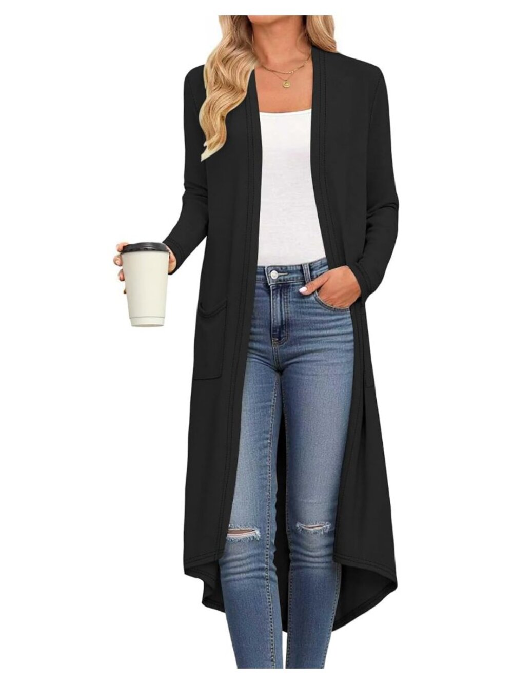 Womens Long Cardigan Lightweight Open Front Sweater with Pockets
